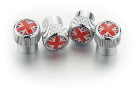 Rad Reifen Ventilkappen aus Aluminium Abdeckung Teile kompatibel mit Mini Cooper R55 R56 R57 R58 F59 F55 F60 PJ08 (Rot Union Jack, Silber)