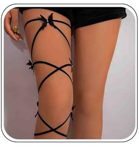 Boho Sexy Strumpfband Bein Wickelt Rave Bein Wraps Lange Band Oberschenkel Strumpfbänder Schwarz Elastisch Bein Wickelt Bein Strap Cz 3d Schmetterling Spitze Strumpfband Körper Strumpfband Für Frauen