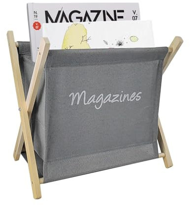 Choonjin Porte Revue Bois, Pliable Porte-Magazines et Porte-Journaux, avec du Tissu, 30 × 20 × 30 cm Gris Porte Livre, Porte Magazine Debout, pour Bureau, Maison et Salon