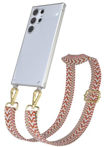 EAZY CASE Handykette - Verstellbares Taschenband kompatibel mit Galaxy S24 Ultra, Schulterriemen, Handykordel mit Silikon Hülle, Umhängetasche, Blau Rot Gold