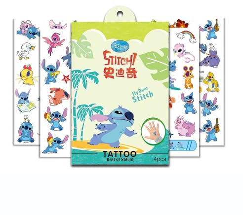 80 Lilo und Stitch Temporäre Tattoos Temporary Tattoo Stickers Set Party Favor Tattoo Aufkleber (4 Blätter)
