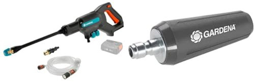 GARDENA 14800-55 Akku Mitteldruckreiniger AquaClean 24/18V P4A Solo, Grauanthrazittürkisorange, 24 bar, Grau;anthrazit;türkis;orange & Rotationsdüse AquaClean