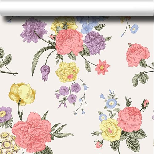 SUKPDJO Selbstklebende Tapete 40×300cm Vintage Selbstklebend Tapete Rosa Rot Blume Tapeten Küchenschränke Tapeten Wasserdicht Vinyl Klebefolie Klebetapete Selbstklebend für Wand Möbe (40cm x 300cm)