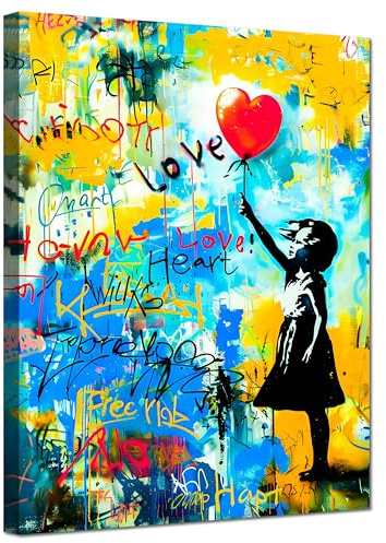 Kunstbruder© Wandbilder Banksy Gross hochkant Schlafzimmer Homed Deko Wohnung Bild Wohnzimmer Bilder Leinwand Graffiti kunstdruck - Bunt gemälde (lovemädchenbunttag, 30x40 cm)