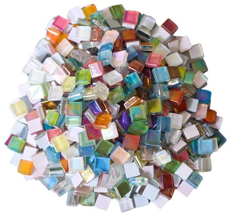 Yuvori Quadratische Kristall-Mosaikfliesen, 0,5 kg, 1 cm, DIY, für Badezimmer, Wohnzimmer, Küche, Balkon (Mehrfarbig)