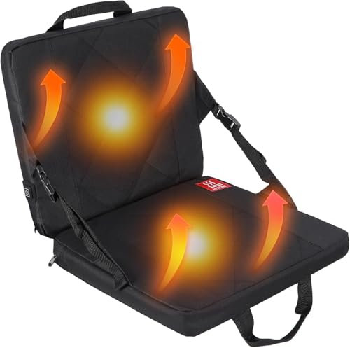 campMax Heated Stadium Seat with Back Support, 3 Level Heating, Foldable Pad for Bleacher, Hunting, Camping, Office (Black, 38*33*33cm, 600D Oxford, Quilted Cotton, Pearl Sponge, No Power Bank)
