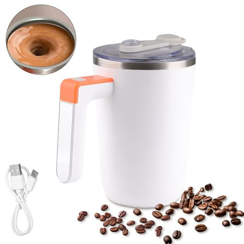 HUIOP self stirring mug,300ml Self Stirring Mug Temperature Heating Magnetic Coffee Mixing Cup with Lid Rechargeable 304 Stainless Steel Liner Waterproof Coffee Tea Milk Coco Smart Thermal Mixer Cups
