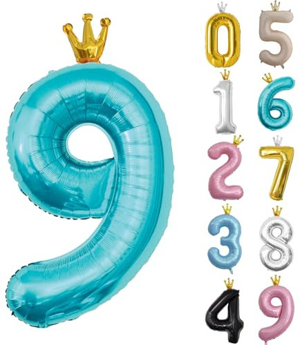 Zahl 9 Luftballon Babyblau, 101cm Riesen Zahlenballon Nummer 0 1 2 3 4 5 6 7 8 9 10 16 18 21 30 40 50 60 70 80 90 100, 40 Groß Folienballons für Hochzeit Jubiläum, Geburtstagsballons Party Dekoration
