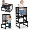 COSYLAND 3-in-1 Lernturm für Kinder - Klappbarer Learning Tower mit Tafel - Multifunktionaler, Faltbarer Holz-Lernturm für Küche, Tisch und Bad, ab 18 Monaten (Schwarz)