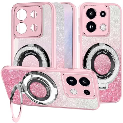 WOWUDI Per Magnetica Cover Xiaomi Redmi NOTE 13 PRO 4G Trasparente con Anello Supporto Compatibile con Aspirazione magnetica per auto,Sottile Silicone 2 in 1 Copertura Separabile- Rosa