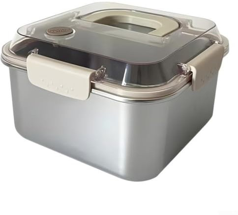 babominimer Fiambrera térmica de acero inoxidable 304 con aislamiento, grande, a prueba de fugas, apta para microondas, caja de almacenamiento con asa con tapa y bandeja (2300 ml)