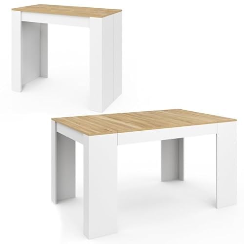 IDMarket - Table Console Extensible Orlando 6 Personnes 140 cm Bois Blanc et façon hêtre