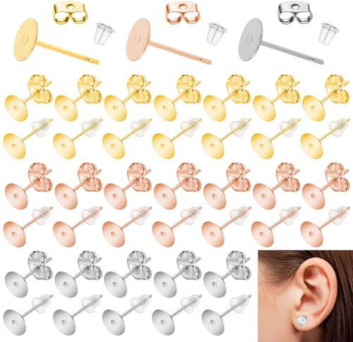 UZSUZZ 800 Pezzi Chiusure Orecchini Basi, Pali Piatto Orecchino, orecchini piatti rotondi, orecchini + accessori per tappi per le orecchie, per Orecchini Creazione Gioielli Fai da Te