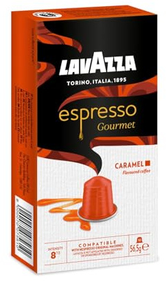 Lavazza, Espresso Gourmet Caramel, 100 Cápsulas de Aluminio Compatibles con Máquinas Nespresso Original, con Aroma Natural de Caramelo, 100% Arábica, Intensidad 8/13, Tostado Medio