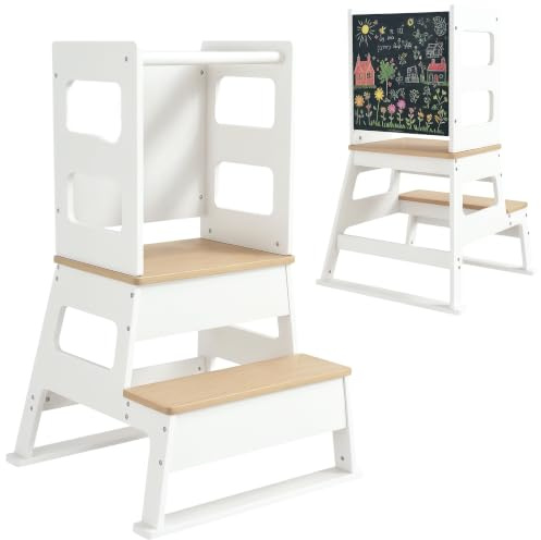 AIYAPLAY Toddler Learning Tower 2 in 1 Toddler Step Stool with Chalkboard