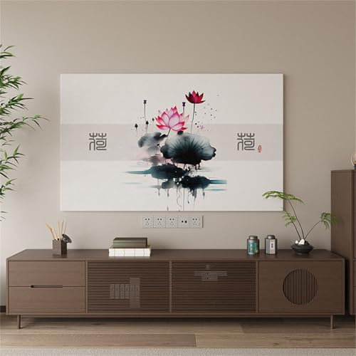 Hixingo TV Staubschutzhülle, Blume Chinesisch Stil TV Abdeckung Staubschutzhülle TV Abdeckung Schutzhülle Fernseher Fernsehabdeckung TV Schutzhülle Multifunktional (70-75inch,Tuschemalerei)