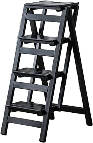 OZBMA Escabeau en Bois escabeau Pliant à 4 marches/Chaise d'escalier Tabouret d'échelle Pliable Multifonction en Bois Maison bibliothèque échelle d'escalade (Noir)