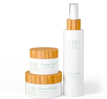 Fairfax Skincare Face Masks Skincare Superfood Facial Care Set with Face Moisturiser, Face Wash, Face Mask Skin Care Kit – Glass Bottle Bamboo Lids Skincare Gift Set for Women