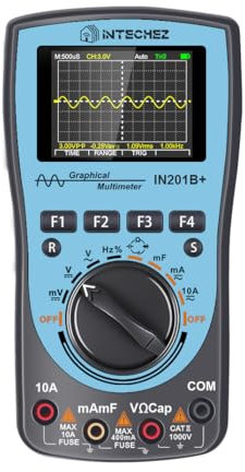 IN201B+ Osciloscopio digital gráfico inteligente Multímetro 2 en 1 con pantalla a color de 2.4 pulgadas Ancho de banda de 1 MHz Frecuencia de muestreo de 2.5 Msps para bricolaje y pruebas electr