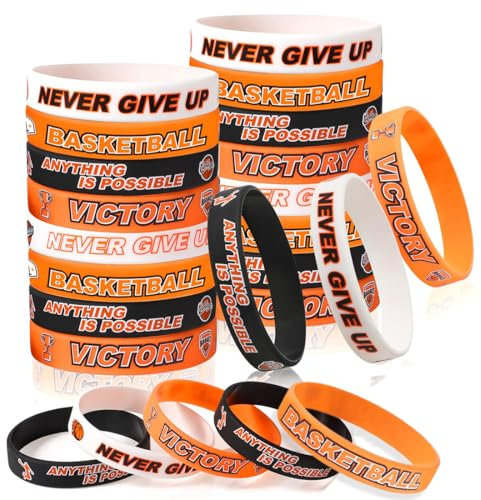 24 Pezzi Braccialetto Motivazionale in Silicone per Basket, Decorazioni per Feste di Basket per Bambini Adolescenti Feste di Basket Braccialetti per Basket per Regali Sportivi