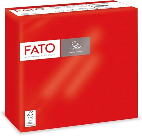 Fato - Serviettes en papier jetables, douces et moelleuses, paquet de 40 serviettes, format 38x38 pliées en 4, 2 plis, couleur rouge, 100% pur papier cellulosique, certifié FSC (Lot de 5)