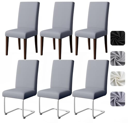 Pacok Stretch Dining Room Chair Covers Set of 6 Grey | Dining Chair Slipcovers Elastic Removable Washable Seat Covers for Hotel Kitchen Banquet Ceremony