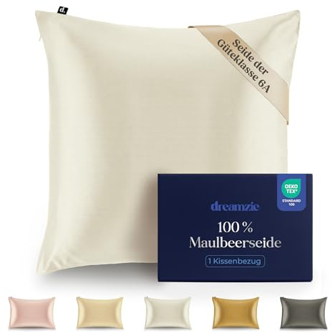 Dreamzie Seidenkissenbezug 100% Silk Pillowcase 22 Momme Güteklasse 6A - Oeko-Tex Zert. für Haar und Haut - 1 Stück - Weiß - 40 x 40 cm