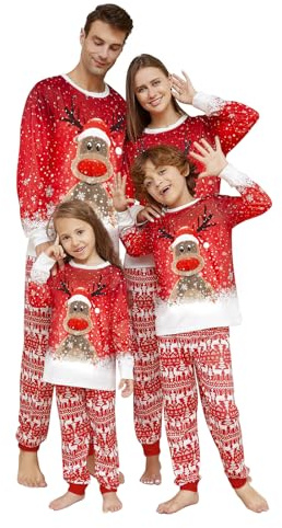 BTONGE Pyjama Noel Famille À Manches Longues Et Col Rond, Imprimé Élan À Carreaux pour Femmes Hommes Enfants Et Bébés Rouge