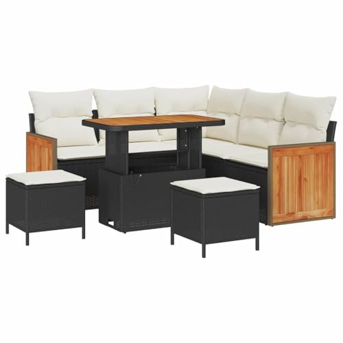 vidaXL Garten-Sofa-Set 8 pcs Schwarz und Creme 90 x 55 x 71 cm, Garten und Terrasse, modernes Outdoor-Loungesofaset, langlebige Möbel, Bequeme Sitzgelegenheit, entspannen auf der Veranda