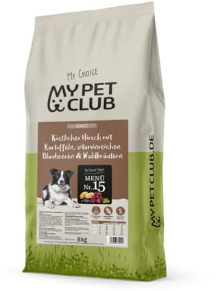 MyPetClub Hirsch Hundefutter 8 kg – Getreidefreies Trockenfutter für Hunde sensitiv, hoher Fleischanteil, hypoallergen, mit Kartoffel
