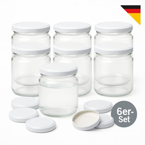 Heiko Blume Einmachglas Set 230 ml mit weißem Twist-Off-Deckel – 6er Set – Marmeladengläser/Konfitürengläser & Vorratsgläser – klar, geruchs- & geschmacksneutral – Made in Germany (6)