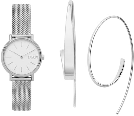 Skagen Damen Signatur Lille Silberfarbene Edelstahl Uhr und Kariana Silberfarbene Ohrringe, Set