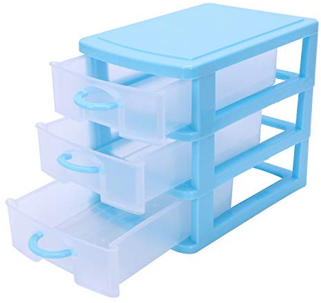 Uulooat Mini translucent Drawer type plastic Storage Box(Blue 3 Layers)