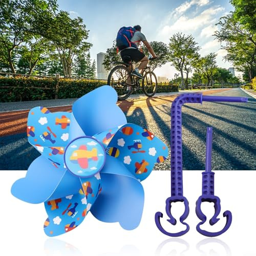 Yhenlovtt Drehbares Windrad für Fahrrad und Roller, Zubehör für Kinder, für Fahrradlenker, Windmühle, Dekoration, buntes PVC-Ventilatorblatt und PC-Strebe, passend für 2 Stück