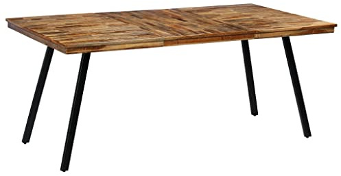 HETFTJN Esstisch Recyceltes Teakholz und Stahl 180x90x76 cm Industrial Design massiv modernes Dining Table für Esszimmer Küche und Wohnzimmer