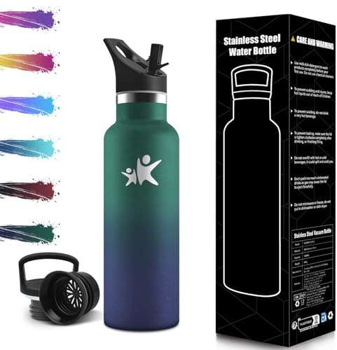 Gourde Isotherme 500 ML, Gourde INOX avec Paille, Réutilisable, Bouteille d'eau sans BPA, Anti-Fuite, Isolation sous Vide en Acier Inoxydable à Double Paroi, pour Enfants, Adultes, Sport