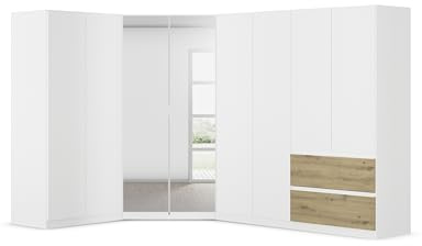Rauch Möbel Costa, Kleiderschrank, Weiß/Eiche Artisan, Maße 208x197x298 cm | Schrank-Kombination, 8-türig, Spiegel, 2 Schubladen, Push-to-Open-Funktion, für Schlafzimmer, Kinderzimmer, Arbeistzimmer