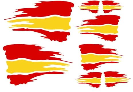 Kit de 8 Pegatinas de Vinilo Estilo Pincelada Bandera de España - Adhesivos Deportivos para Coche, Moto, Casco y Patinete - Vinilo Resistente al Agua y Rayos UV - Diseño Graffiti Urbano