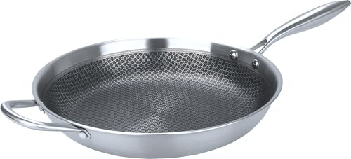 METRO Professional Sartén de Acero Inoxidable, Revestimiento Antiadherente Whitford Eterna, Ø 32 cm, Apta para Inducción y Horno