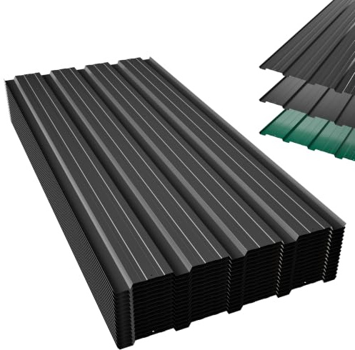 Thanaddo 15er Set Trapezblech Profilblech, 7m² Dachblech, 0,25mm hohe Tragfähigkeit Verzinkter Stahl mit vorgebohrten Löchern, Wellblechplatten 108x43cm mit Schrauben für Gartenhaus Carport, Schwarz