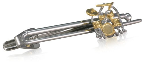 Krawattenklammer LINDENMANN, Schlagzeug, krawattenschonende hochwertige Alligator-Mechanik, Rhodium veredelt (Bicolor), im schwarzen Geschenketui