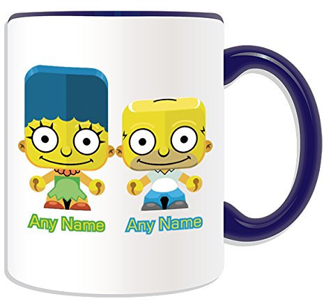 Cadeau personnalisé – Couple – Mug Design (famille Simpsons thème, Couleur) – N'importe Quel Nom/Message unique sur votre mug – Homer marge, Céramique, bleu