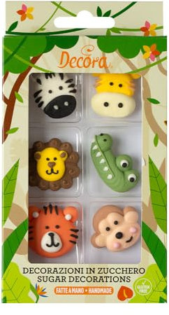Decora 0500297 6ER-PACK DSCHUNGELTIERE ZUCKERDEKOR