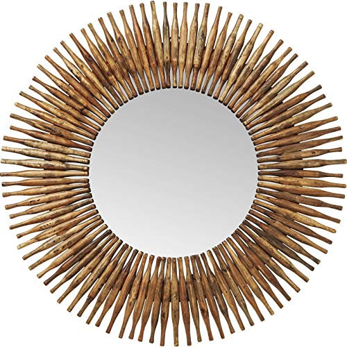Kare Design Spiegel Sunlight Ø120cm Braun, Wandspiegel, Holz Rahmen, Vintage, leichte Wandmontage, Dekospiegel, Spiegel, runder Wandspiegel,122x122x5cm