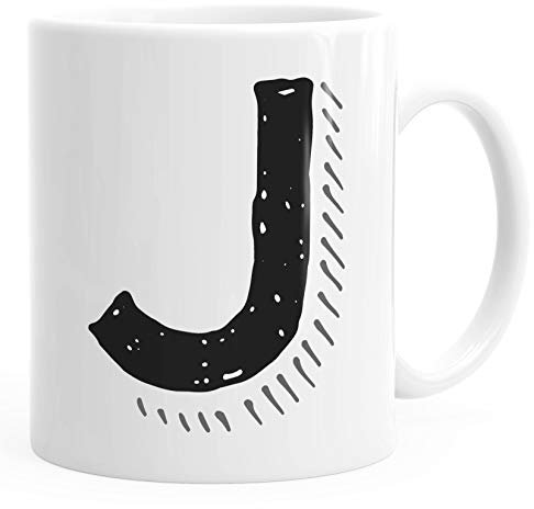MoonWorks Kaffee-Tasse Buchstaben Buchstabe glänzend Kaffeetasse Teetasse Keramiktasse J weiß Unisize