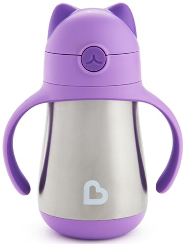 Munchkin® Cool Cat™ Stainless Steel Toddler Straw Cup, 8 Ounce, Purple