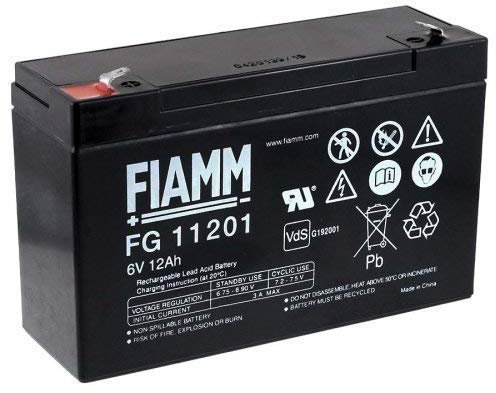 Fiamm Batteria Serie FG 6V Alimentazione di emergenza UPS Collegamento Faston 187 piatta di 4,8 mm (FG11201 Amperaggio 12 (Ah))