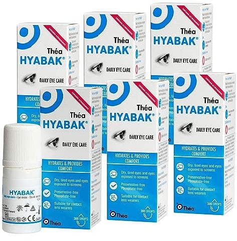 6 x Hyabak Eye Drops - Moisturising & Refreshing Drops | Gentle and Long-Lasting Relief from Long Screen Use & Contact Lens Wearers | Preservative-Free | Pack of 6 x 10ml (1800 Drops)