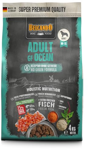 BELCANDO Adult GF Ocean [4 kg] getreidefreies Hundefutter | Sortenreines Trockenfutter ohne Getreide mit Fisch | Alleinfutter für ausgewachsene Hunde ab 1 Jahr