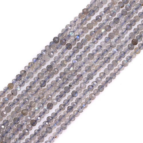 GEM-INSIDE CREATE YOUR OWN FASHION Grauer Labradorit-Halbedelstein, Güteklasse AAA, 2 mm, rund, facettiert, Abstandshalter für Schmuckherstellung, 38,1 cm